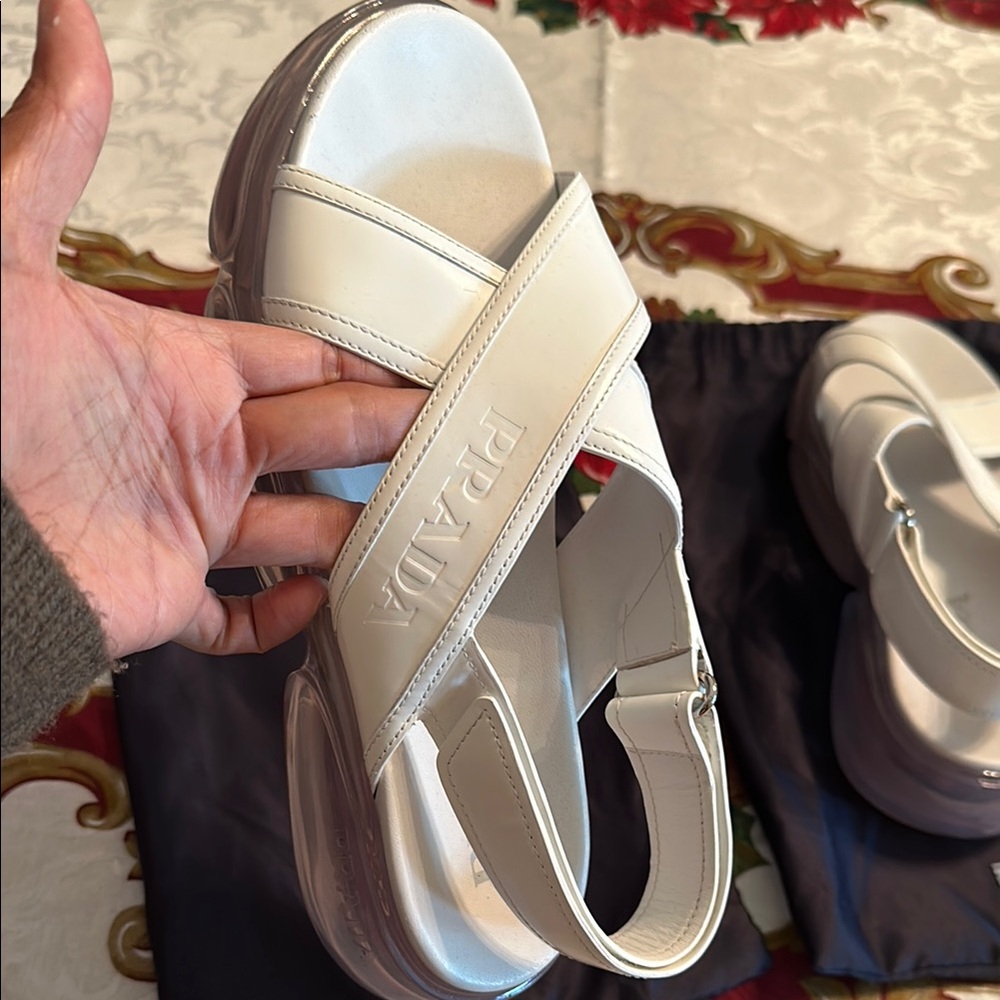 Prada Ivory Sandals with Black Dust Bags - Picture 2 of 9